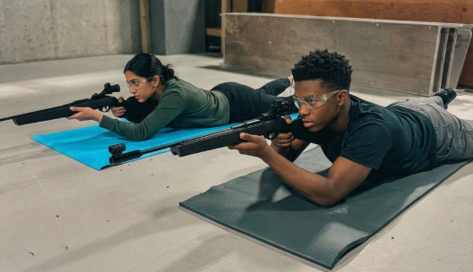 Group of youth participants at the range with air rifles